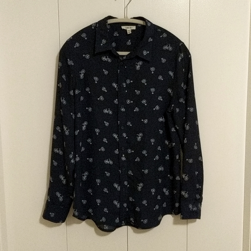 Bicycle patterned navy blouse